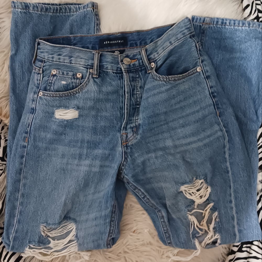 Aeropostale Women 90's baggy medium blue destroyed jeans - Picture 13 of 15